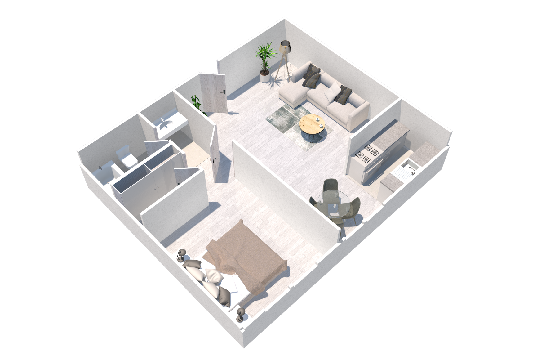 Floor plan for 1 bed, 1 bath, 541 sqft